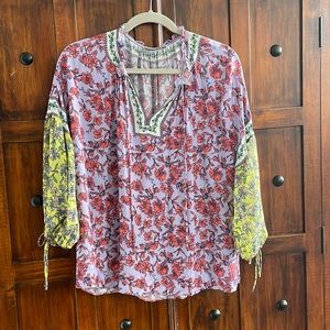 Alice + Olivia Hippie Pink and Yellow Flower Shirt